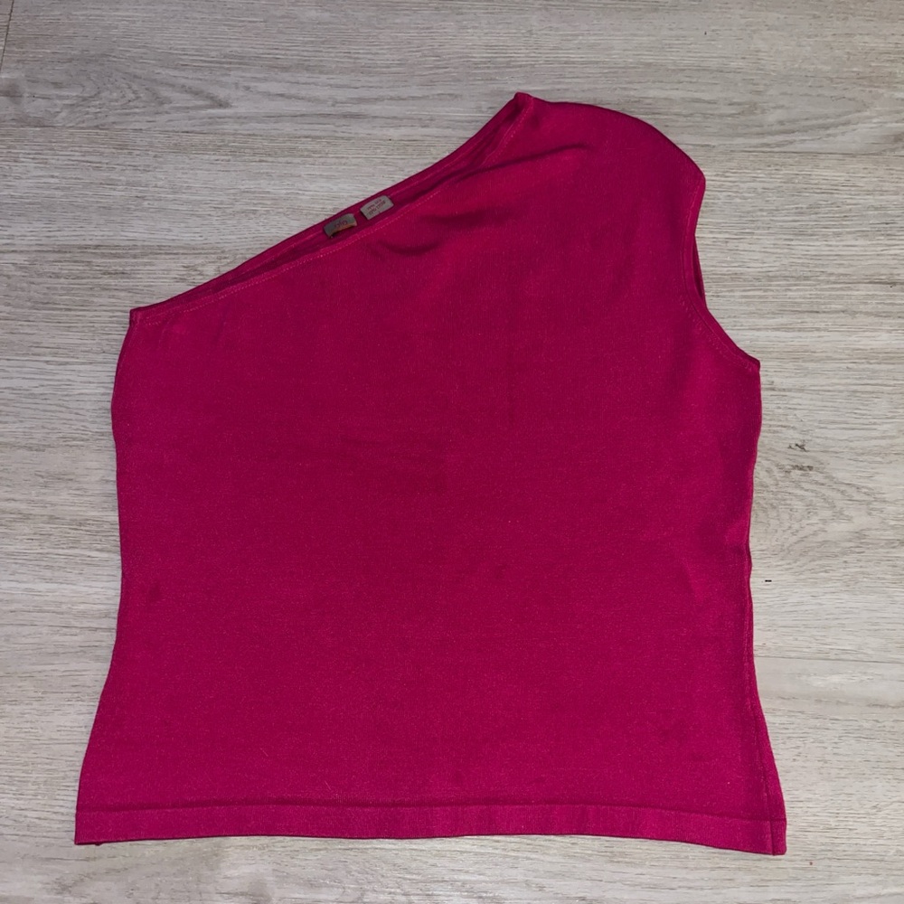 OlO One-Shoulder Silk Knit Top - Raspberry Pink Large